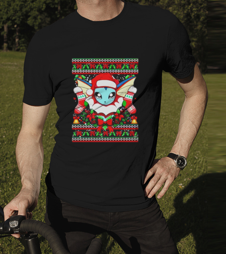 Vaporeon Santa Hat Christmas Pokemon Character Anime Holiday T-Shirt