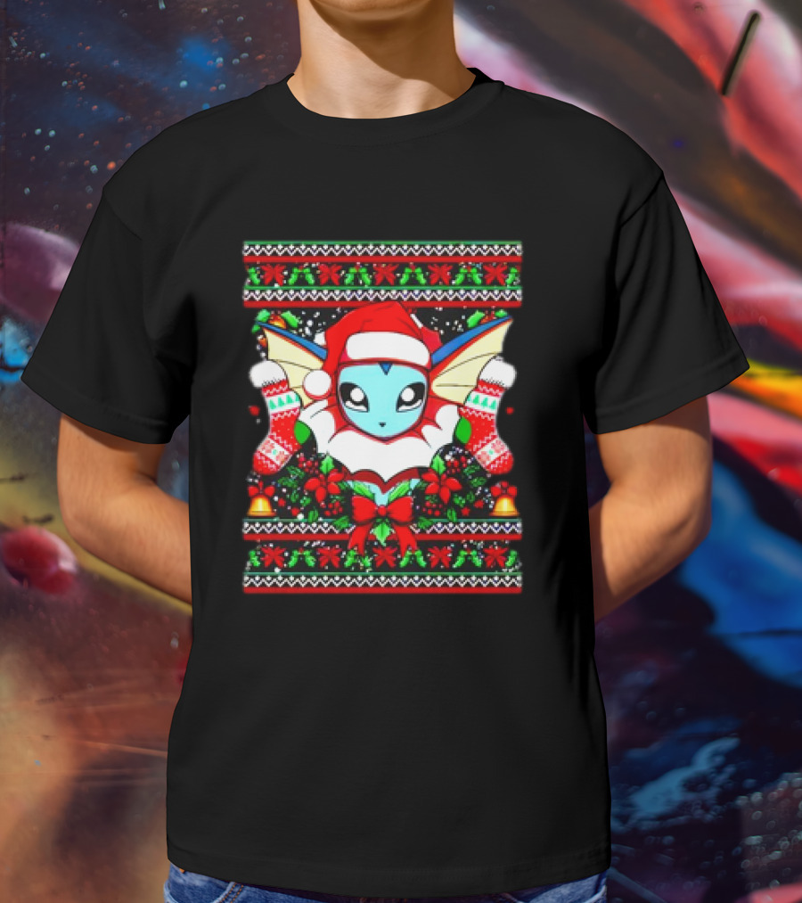 Vaporeon Santa Hat Christmas Pokemon Character Anime Holiday T-Shirt