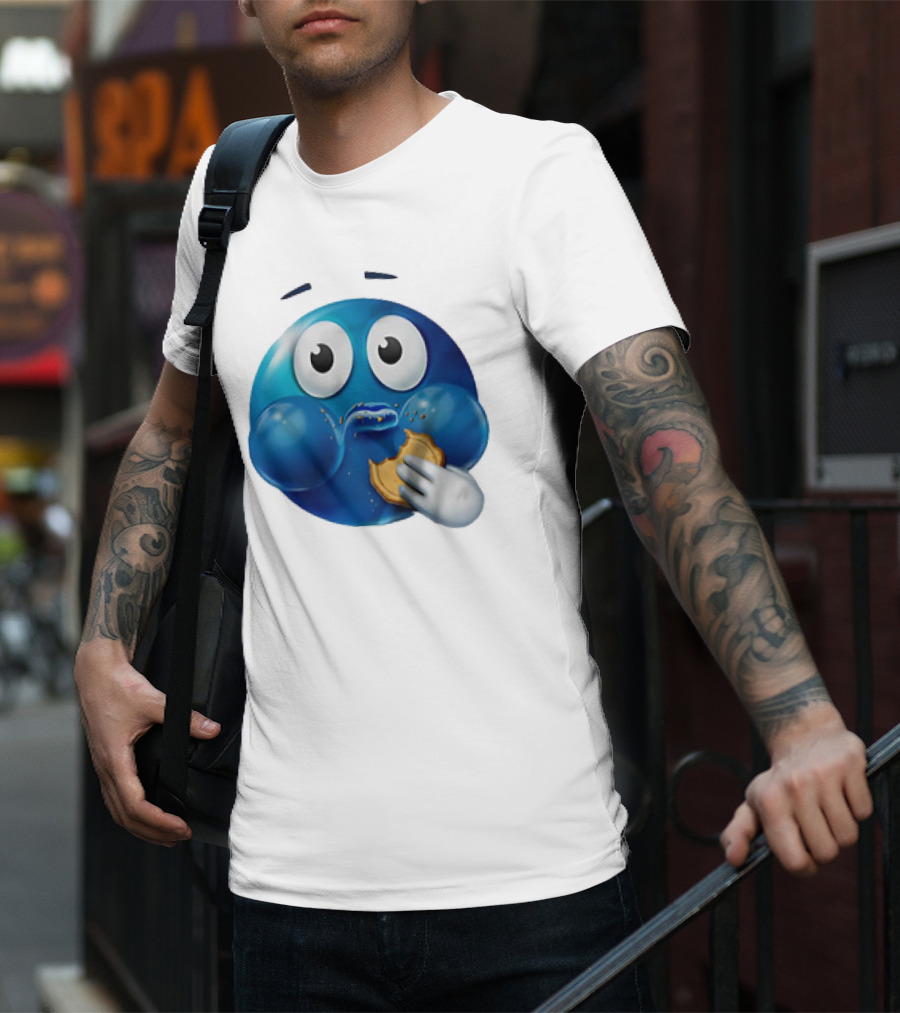 Blue Emoji With Cookie Meme T-Shirt
