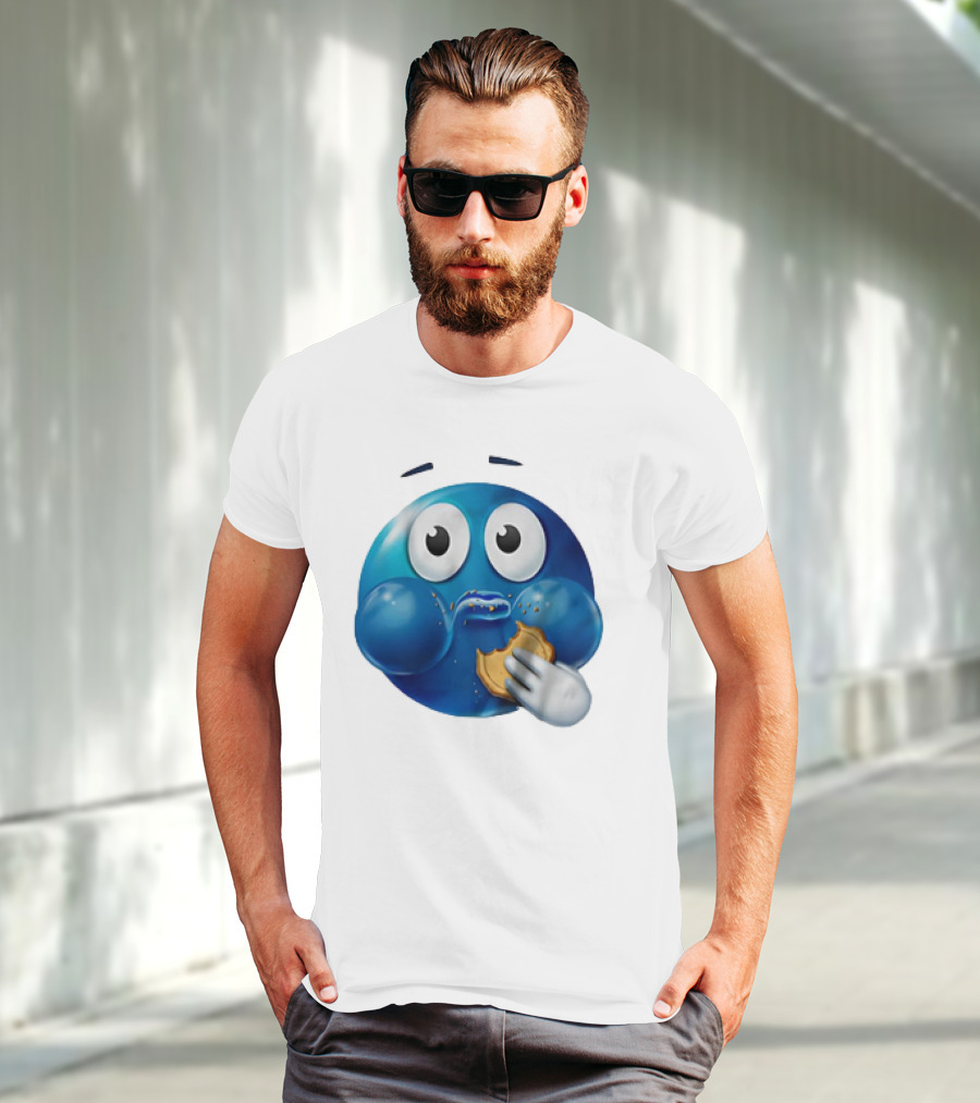 Blue Emoji With Cookie Meme T-Shirt