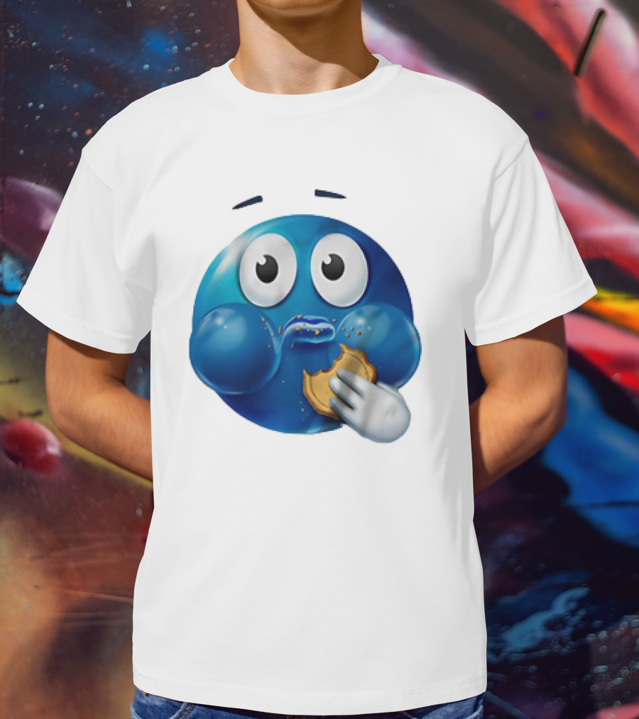 Blue Emoji With Cookie Meme T-Shirt