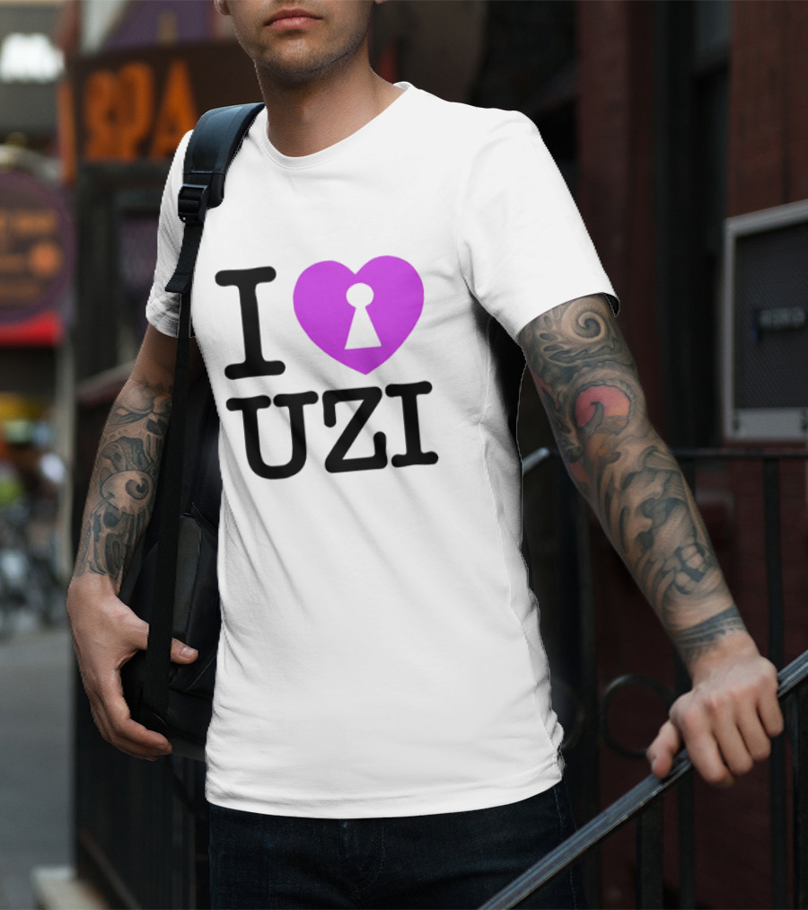 I Heart Uzi Keyhole Symbol In Purple T-Shirt