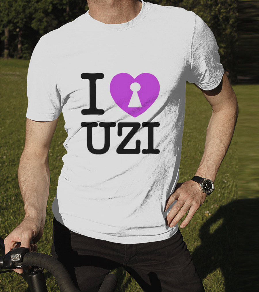 I Heart Uzi Keyhole Symbol In Purple T-Shirt