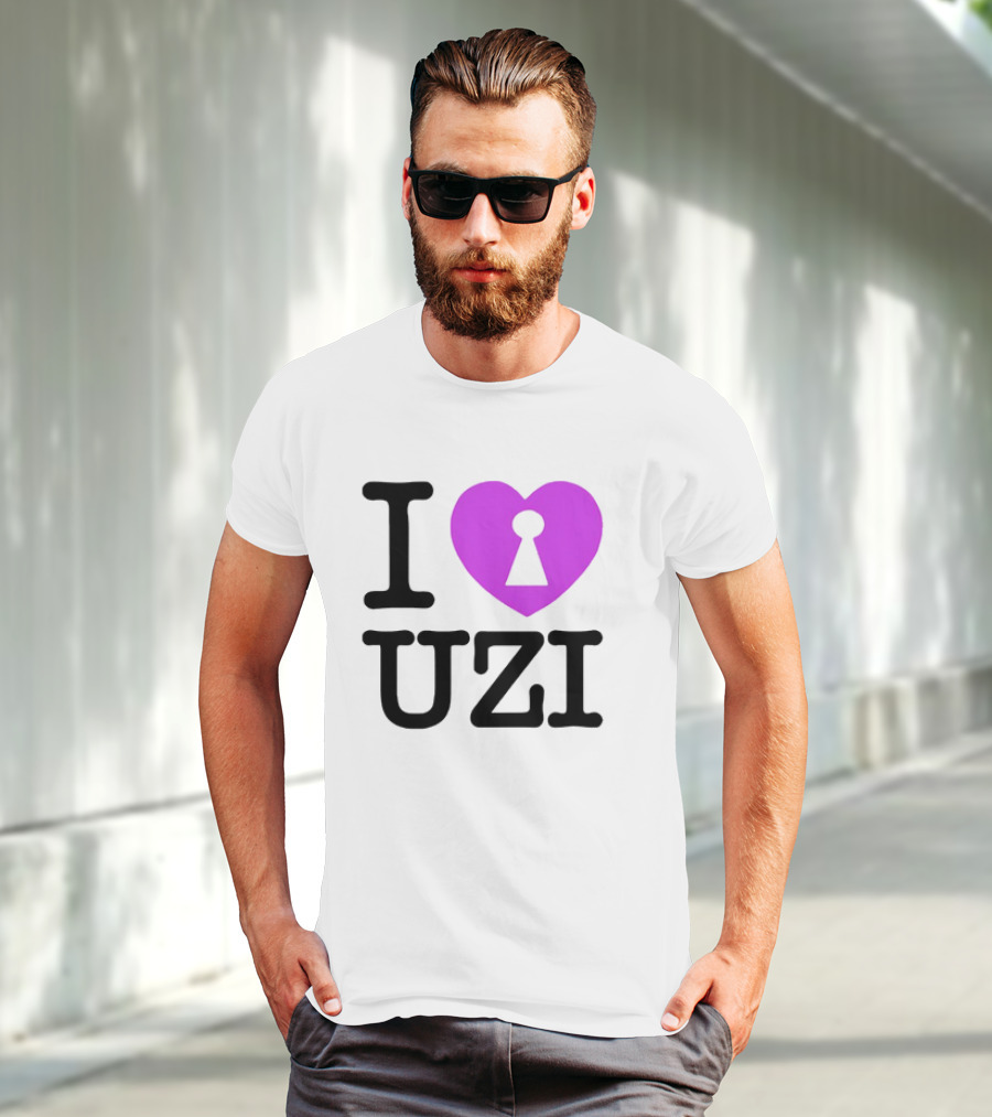 I Heart Uzi Keyhole Symbol In Purple T-Shirt