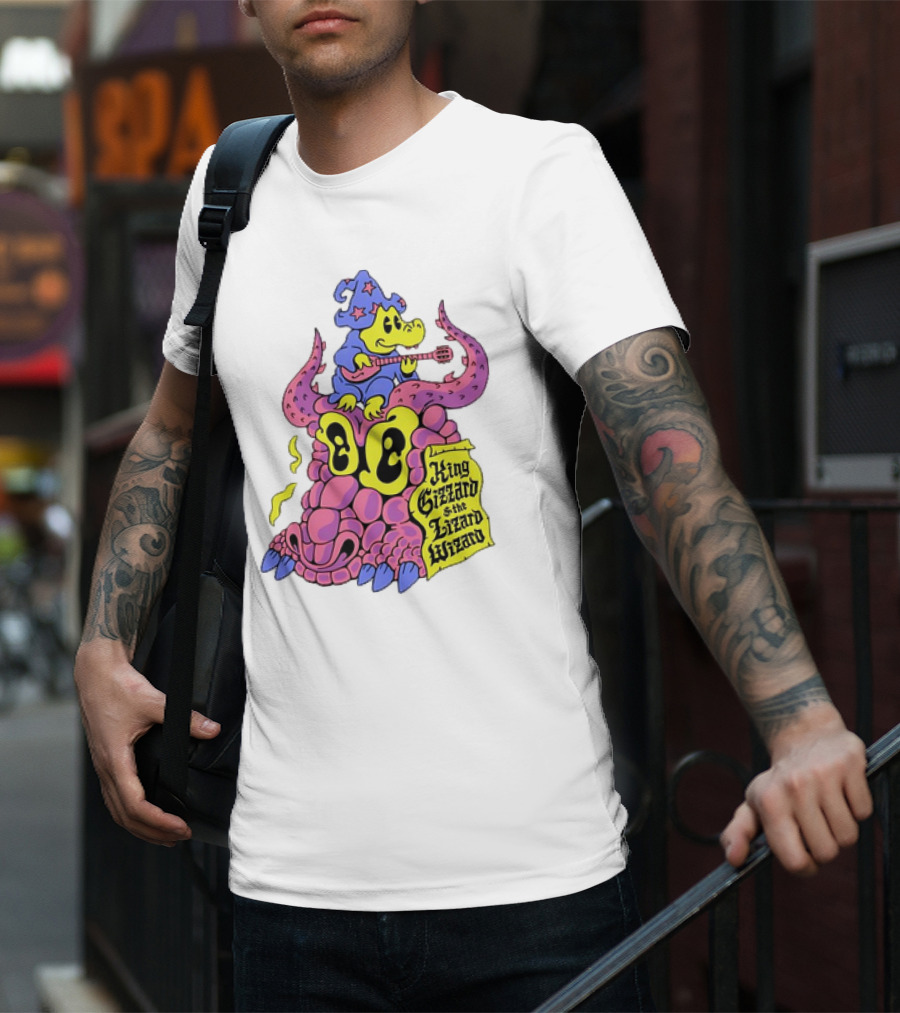 King Gizzard And The Lizard Wizard Gator Wizard Playing Guitar On Monster Head T-Shirt