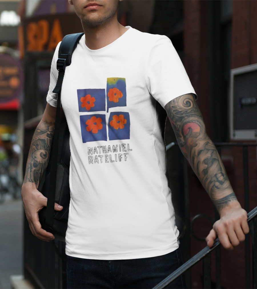 Nathaniel Rateliff Blue Squares Orange Flowers T-Shirt
