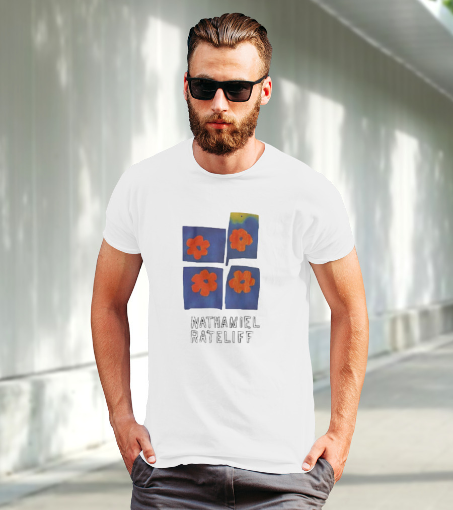 Nathaniel Rateliff Blue Squares Orange Flowers T-Shirt