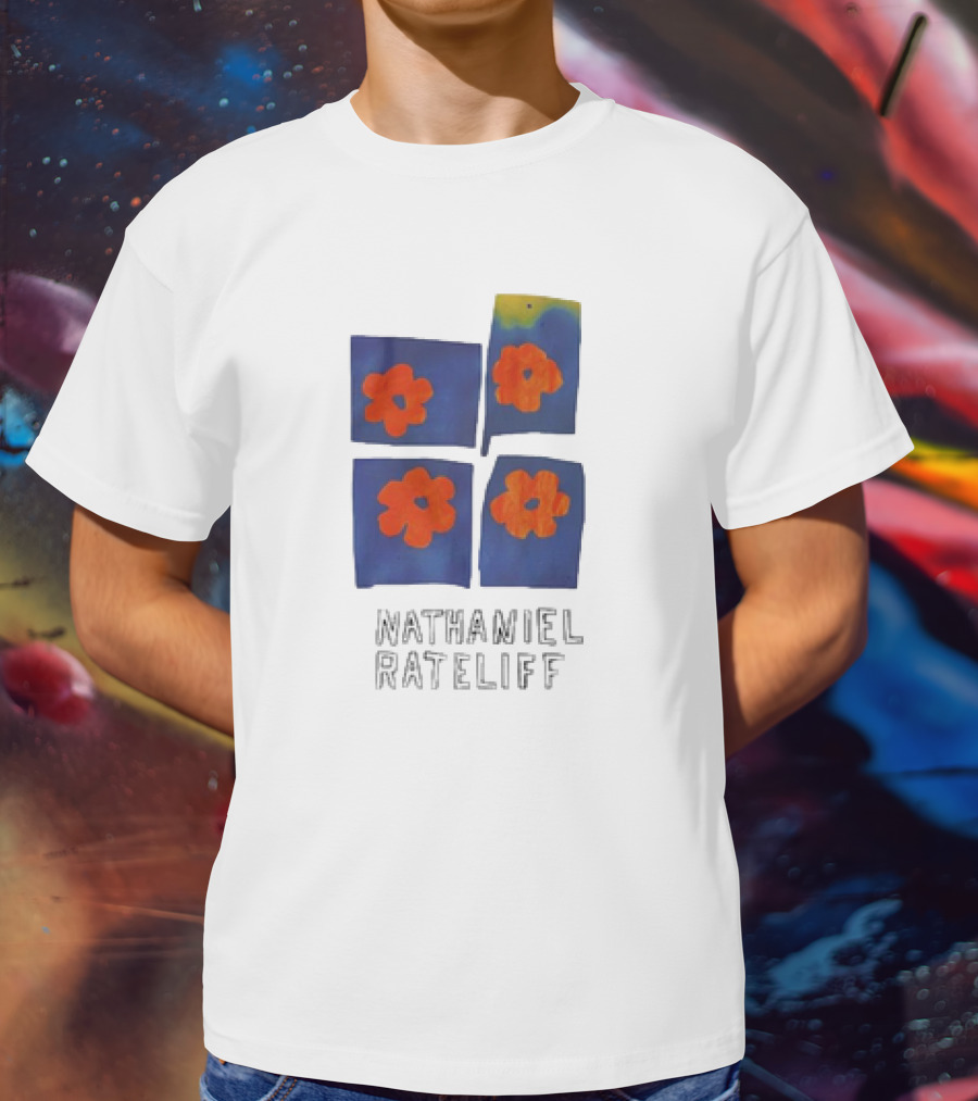 Nathaniel Rateliff Blue Squares Orange Flowers T-Shirt