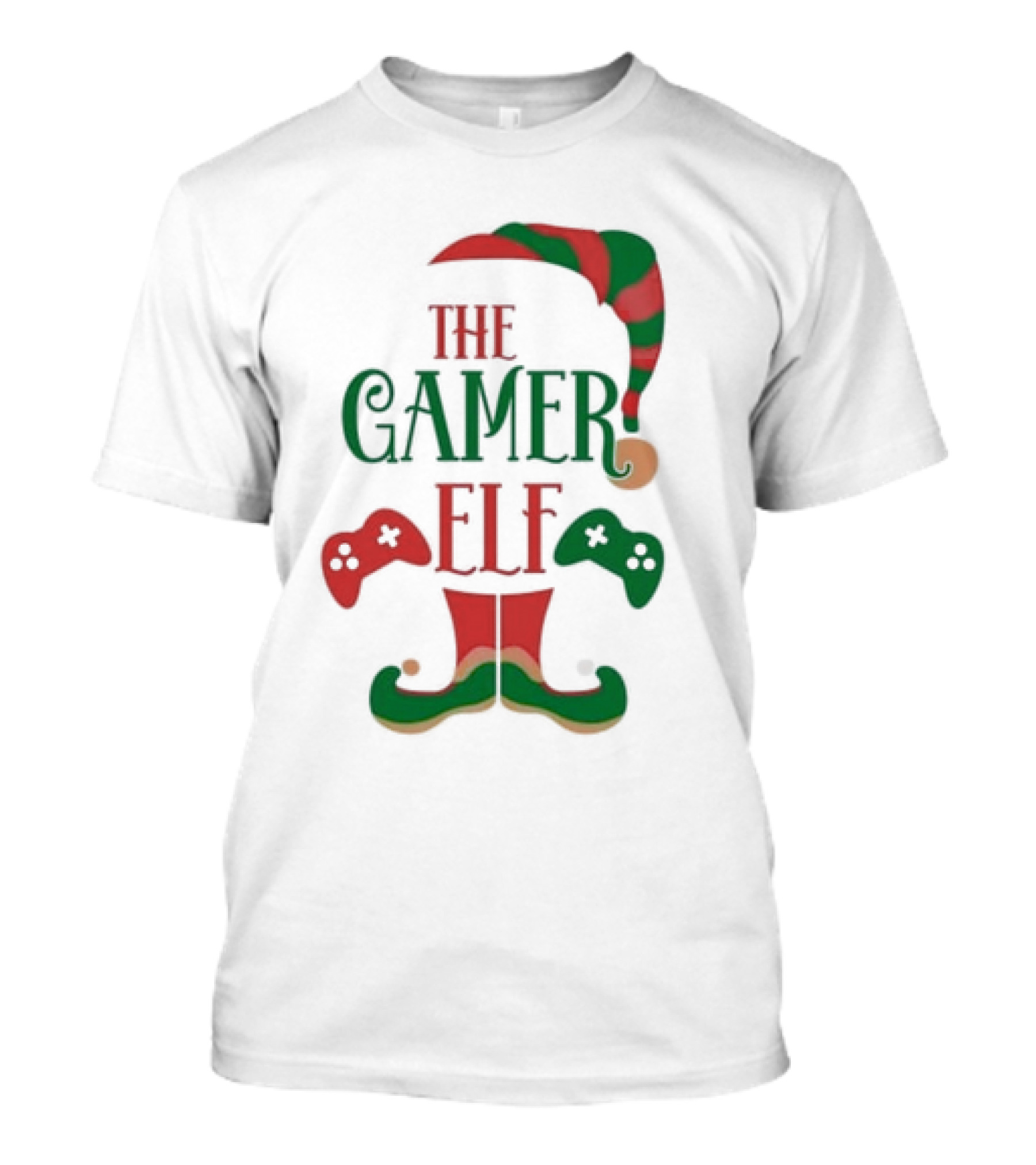 The Gamer Elf With Christmas Hat And Controllers T-Shirt