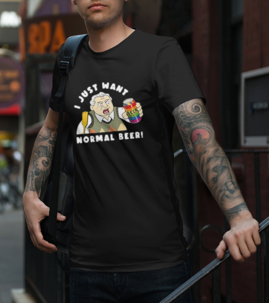 I Just Want Normal Beer Rainbow Can Man With Paddle T-Shirt