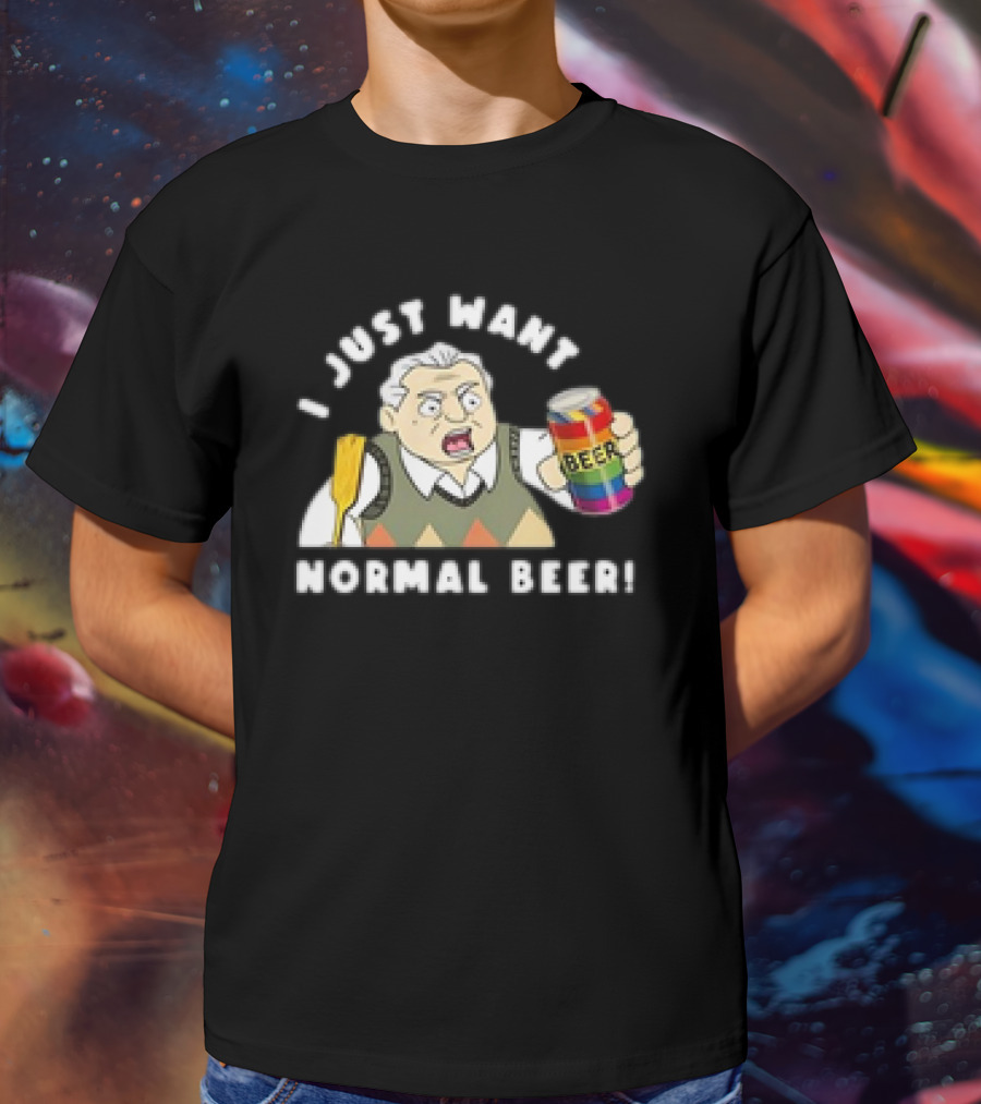 I Just Want Normal Beer Rainbow Can Man With Paddle T-Shirt