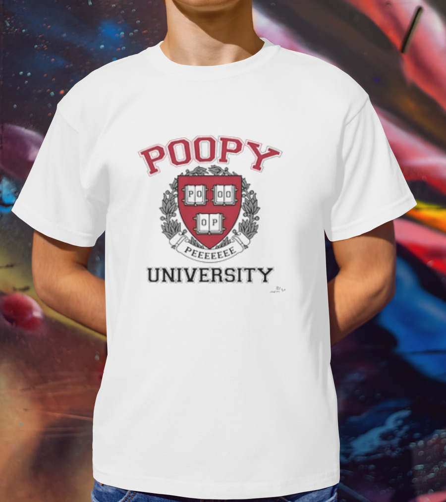 Poopy Peeeeeee Parody University Crest Shield Emblem T-Shirt