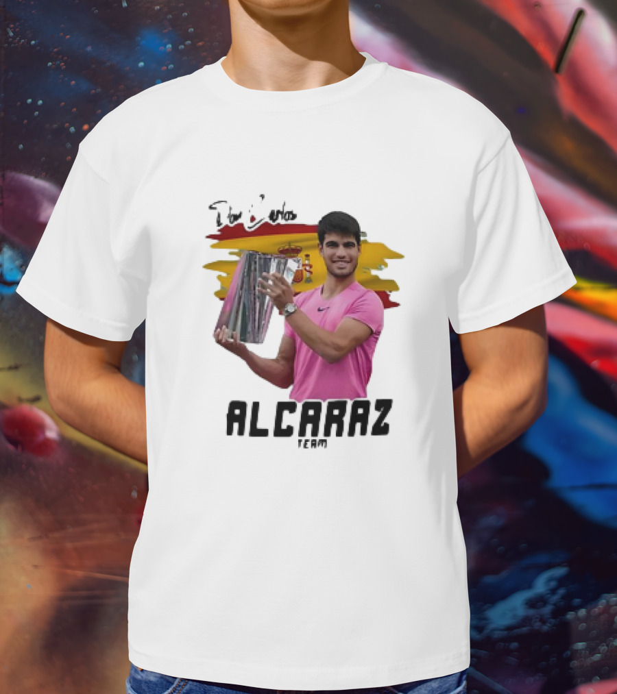 Don Carlos Alcaraz Team With Trophy And Spanish Flag T-Shirt