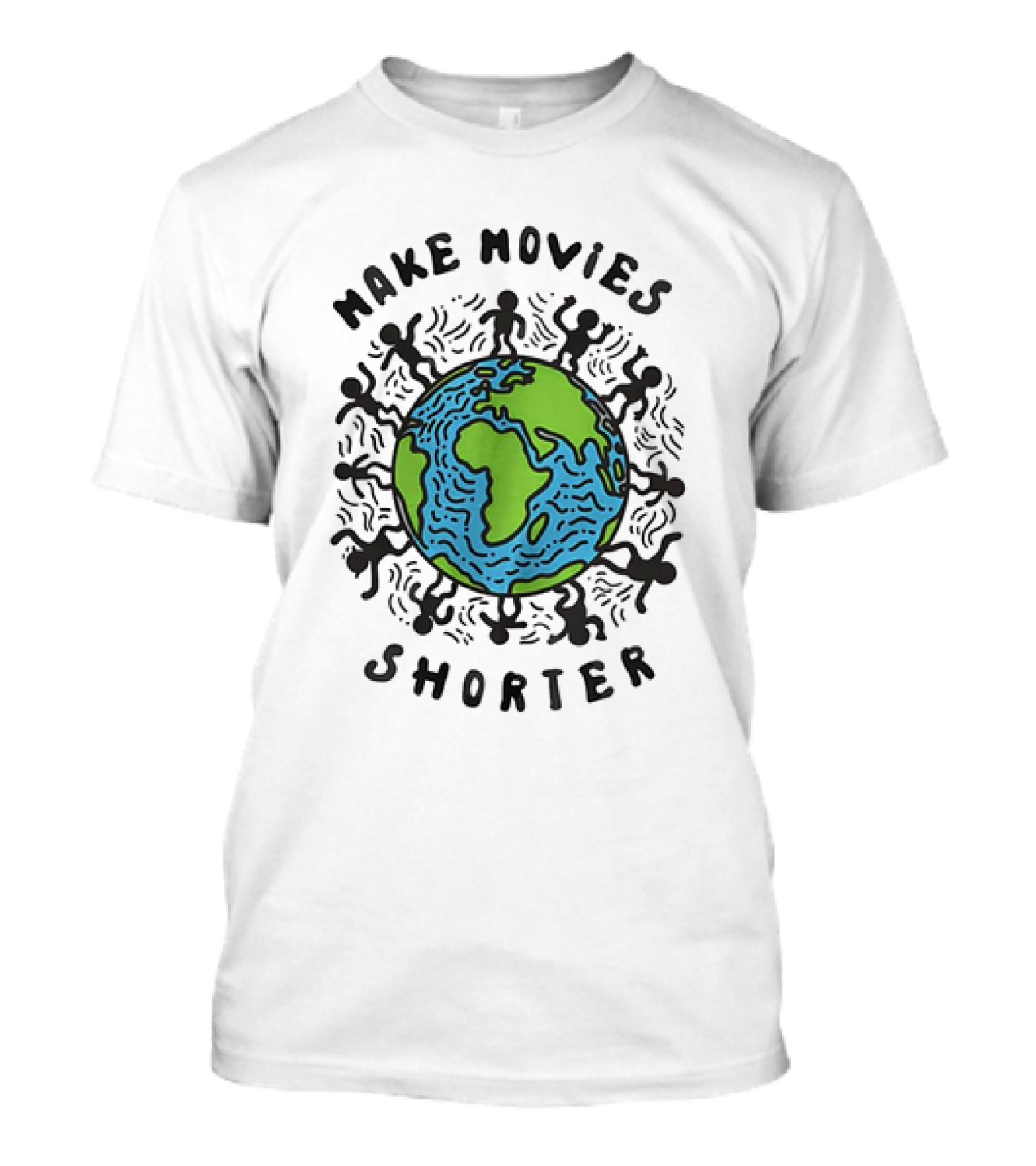 Make Movies Shorter Save The Planet Earth Surrounded By Dancing Figures T-Shirt