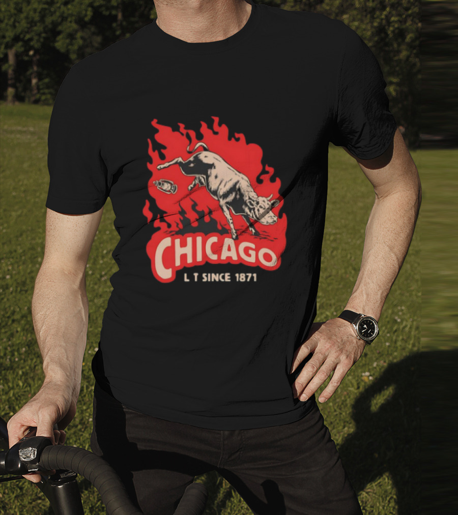 Chicago Lit Since 1871 Kicking Cow Flame T-Shirt