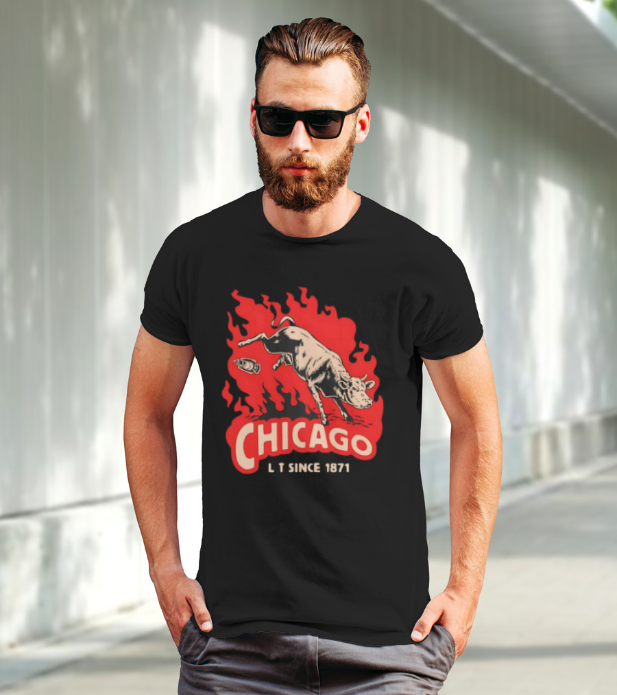 Chicago Lit Since 1871 Kicking Cow Flame T-Shirt