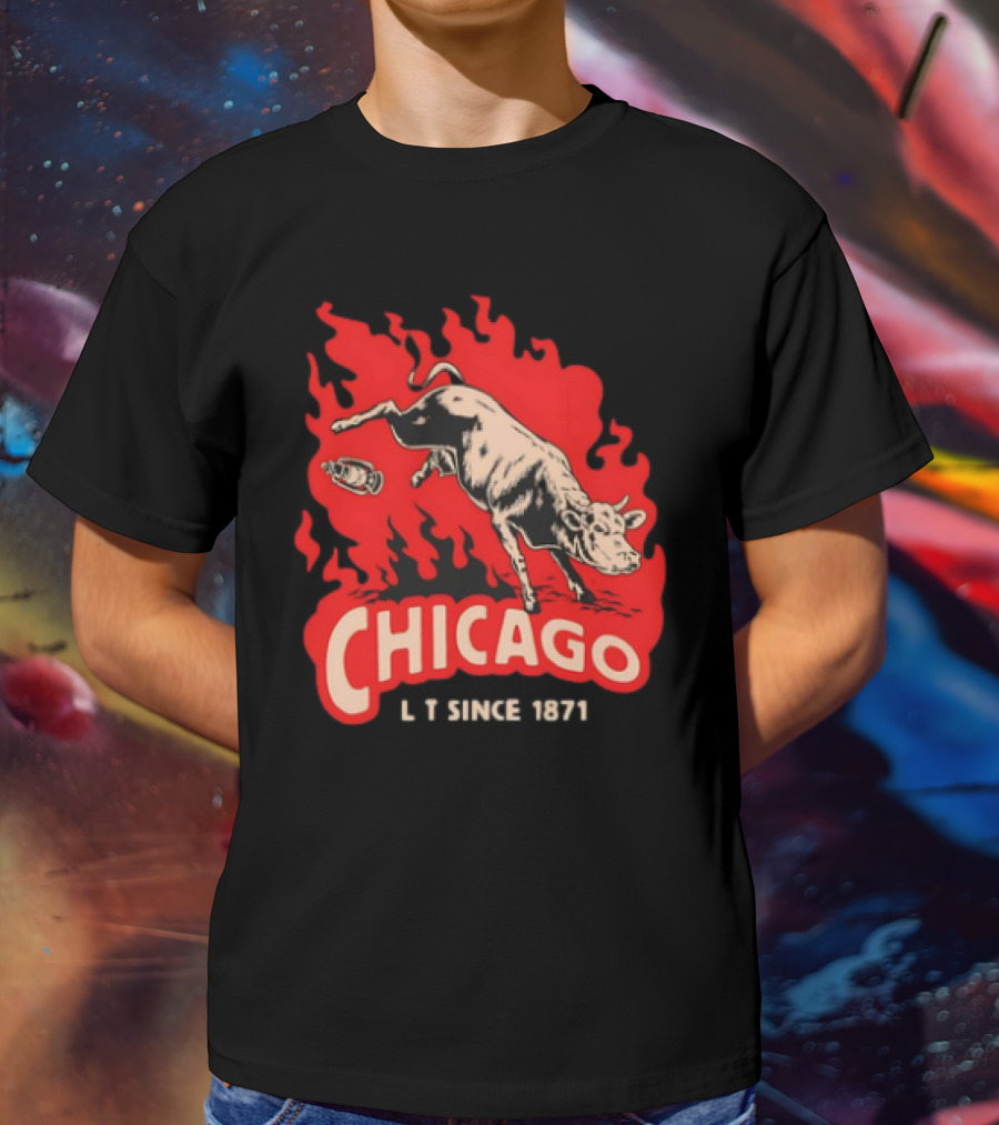 Chicago Lit Since 1871 Kicking Cow Flame T-Shirt