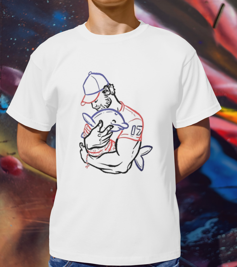 I Love You Dad Fish 17 Baseball Player Hugging Dolphin T-Shirt