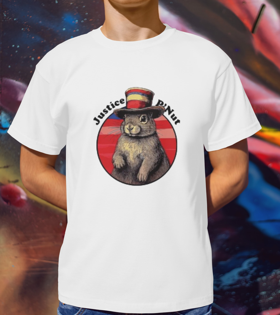 Justice P’Nut Squirrel Wearing Vintage Hat With Red Blue Stripes T-Shirt