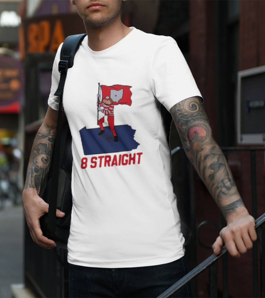 Ohio State Buckeyes Brutus Holding Flag 8 Straight T-Shirt