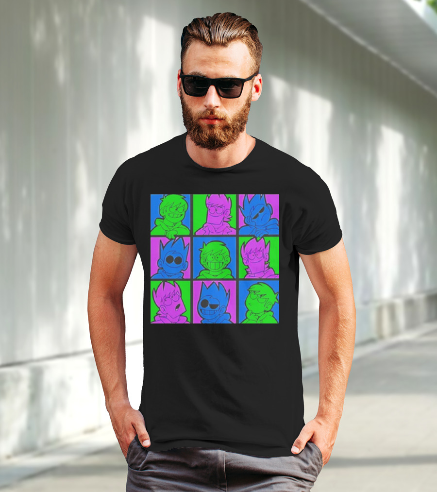 Eddsworld Sharkrobot Colorful Cartoon Characters 9-Panel Grid Pop T-Shirt