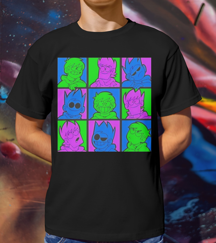 Eddsworld Sharkrobot Colorful Cartoon Characters 9-Panel Grid Pop T-Shirt