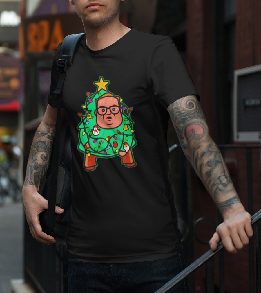 Foley Christmas Tree Lights Cartoon Character With Star And Decorated Ornaments T-Shirt