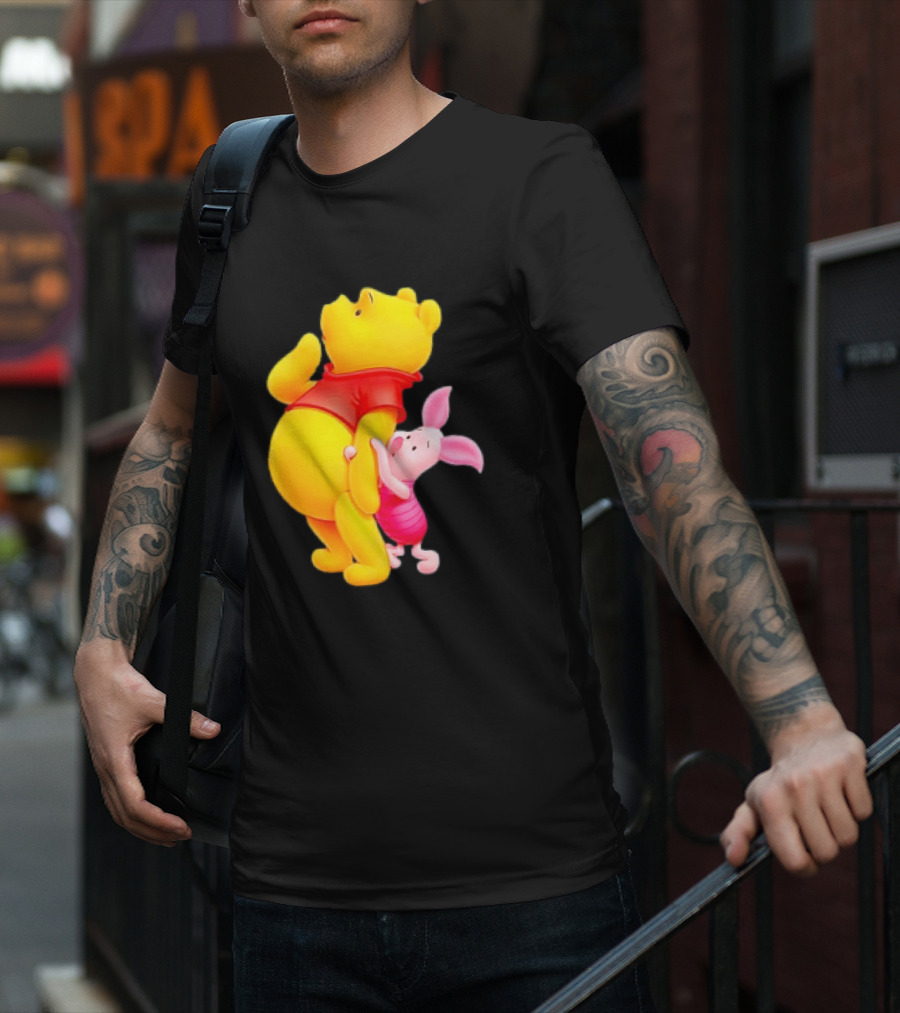 Winnie The Pooh And Piglet Best Friends Forever Hugging Playful Moment T-Shirt