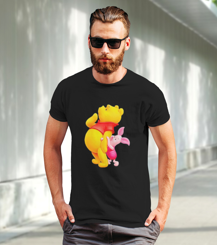 Winnie The Pooh And Piglet Best Friends Forever Hugging Playful Moment T-Shirt