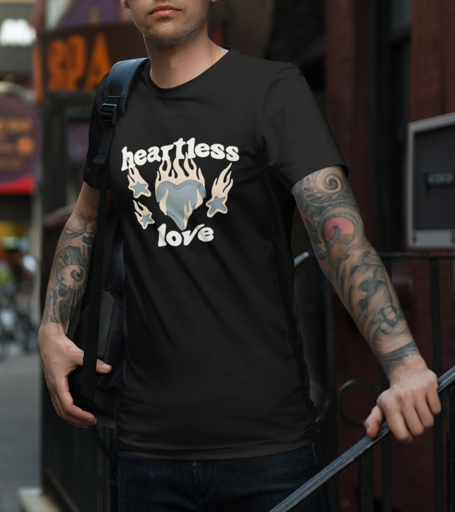 Heartless Love Flaming Heart And Stars T-Shirt