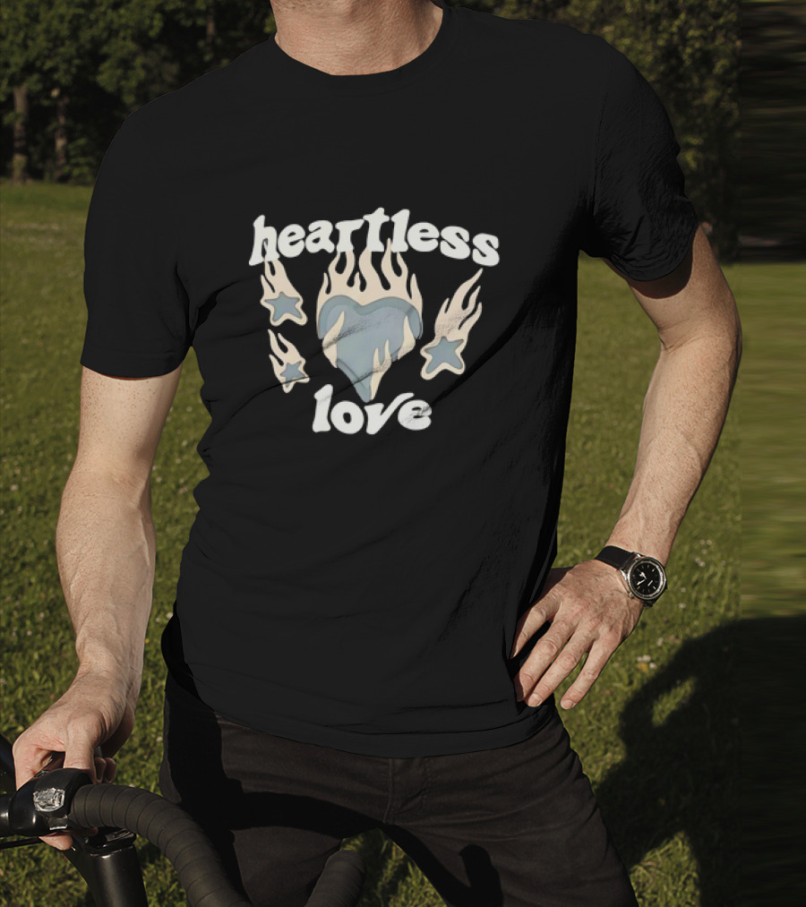 Heartless Love Flaming Heart And Stars T-Shirt