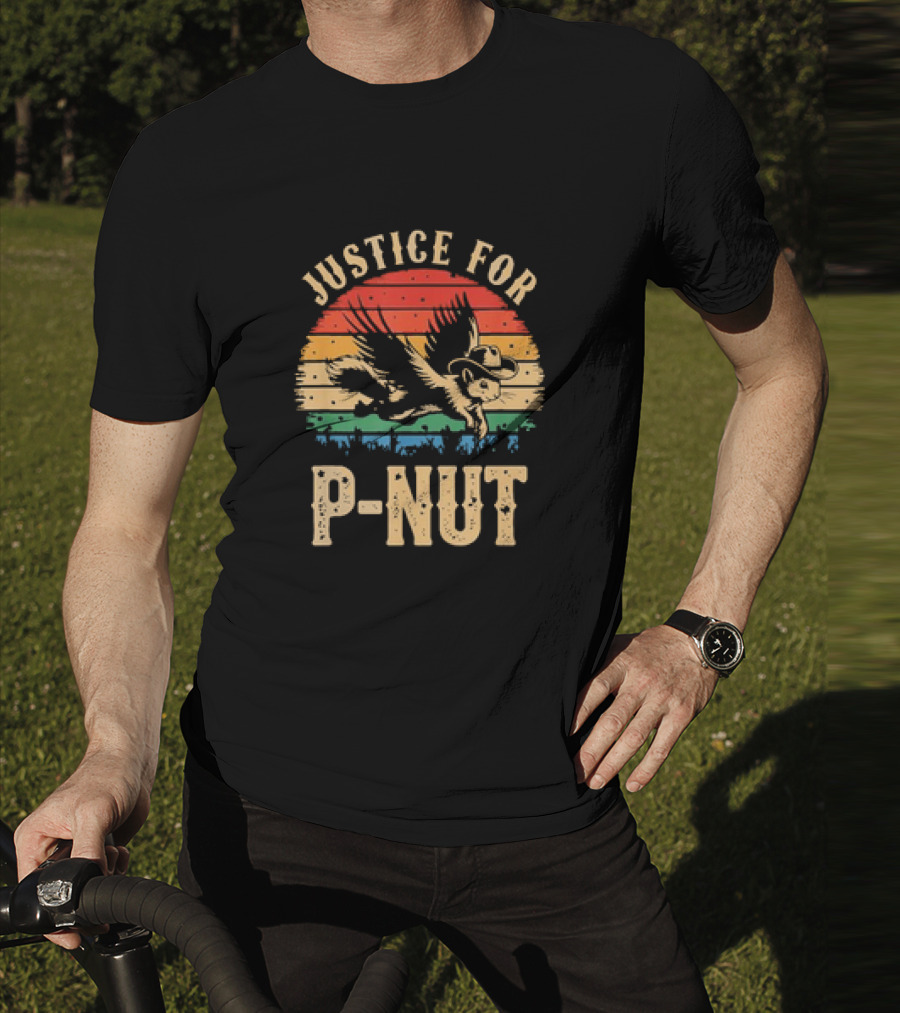 Justice For P-Nut Vintage Squirrel Lover Retro Sunset T-Shirt