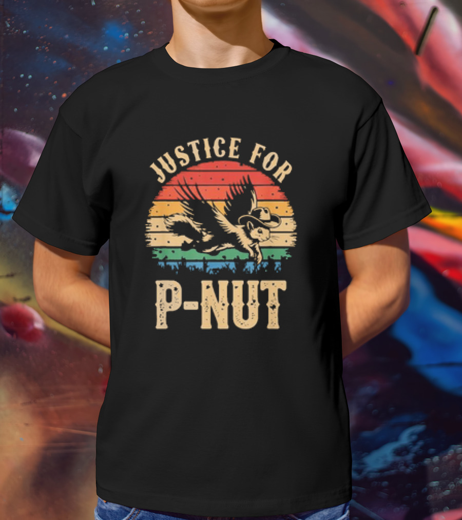 Justice For P-Nut Vintage Squirrel Lover Retro Sunset T-Shirt