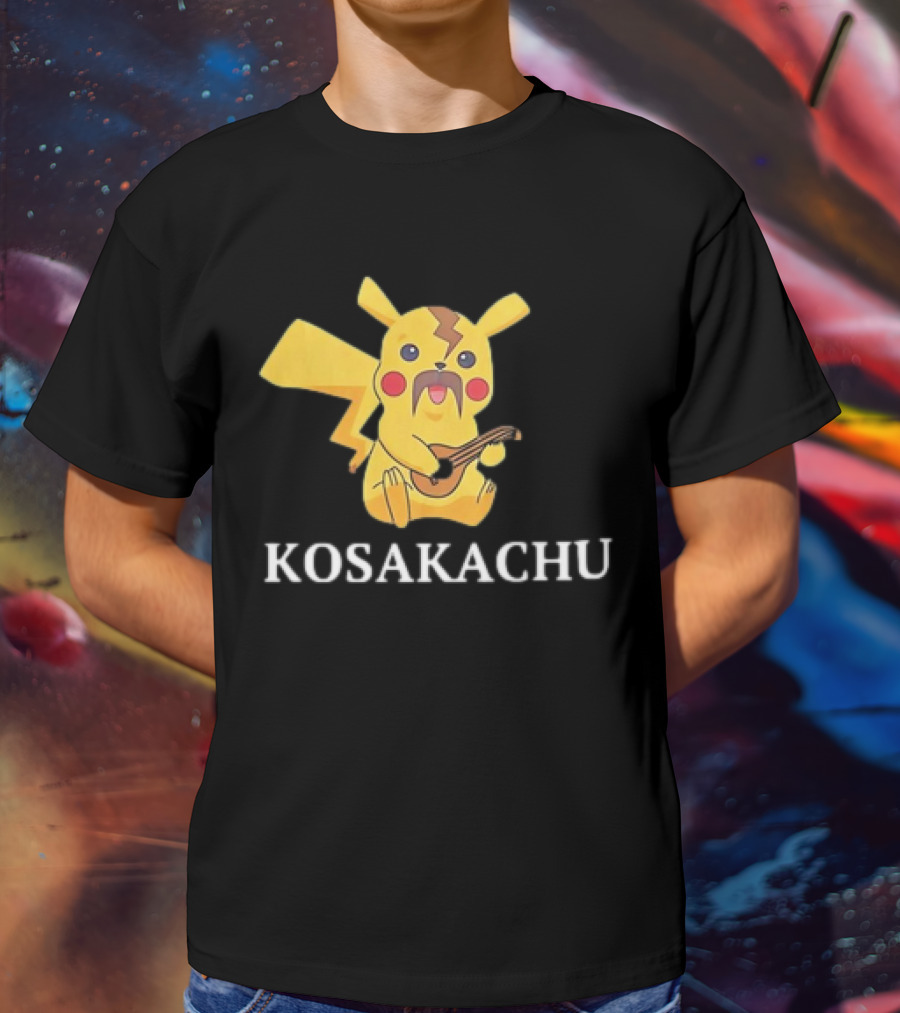 Kosakachu Pikachu Playing Guitar With Moustache T-Shirt