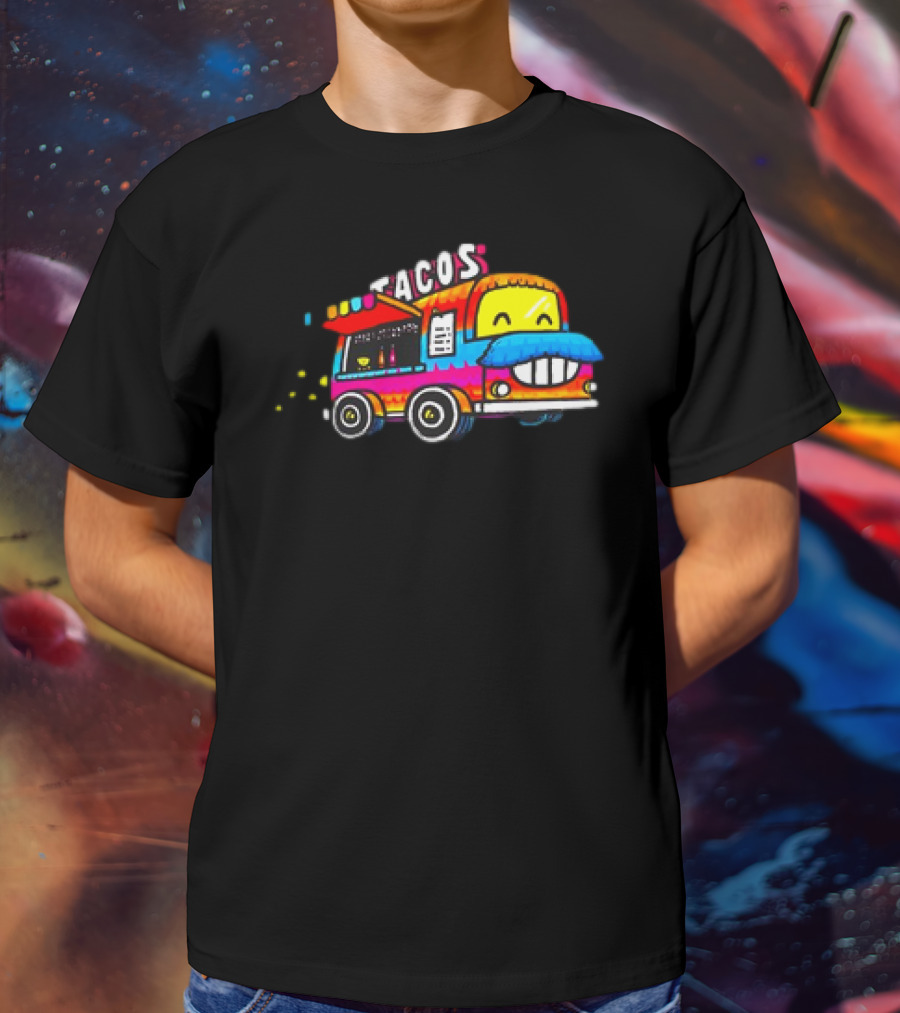 Tacos Tuesdays Colorful Food Truck With Happy Face T-Shirt