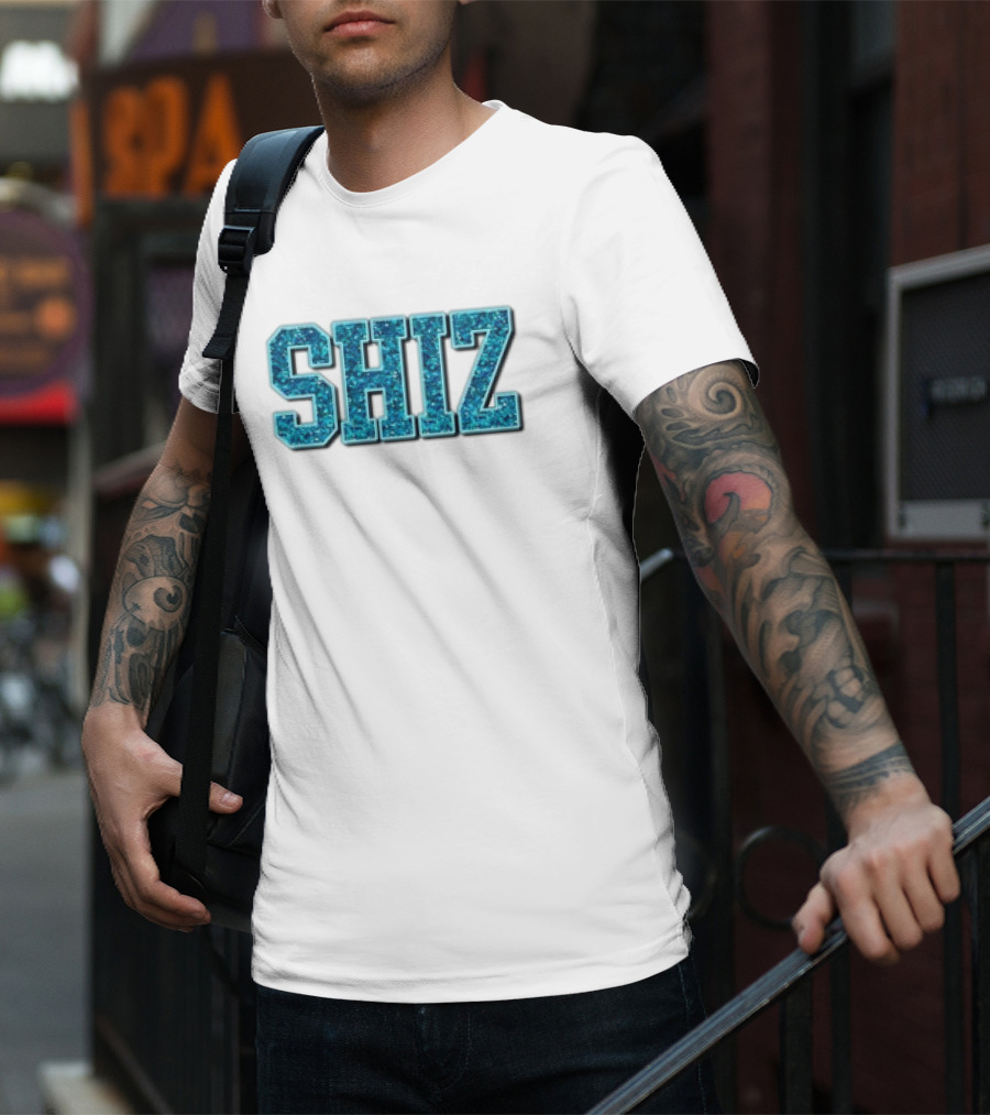 SHIZ Glitter Bold Blue Text T-Shirt