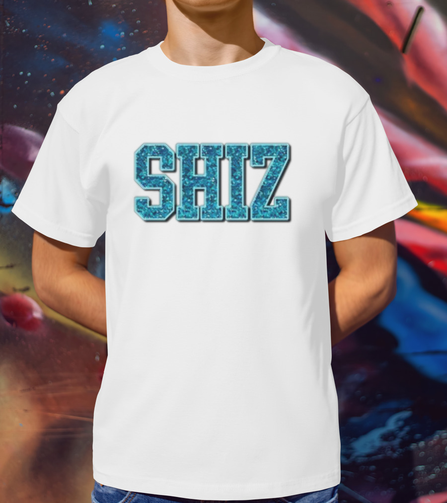 SHIZ Glitter Bold Blue Text T-Shirt