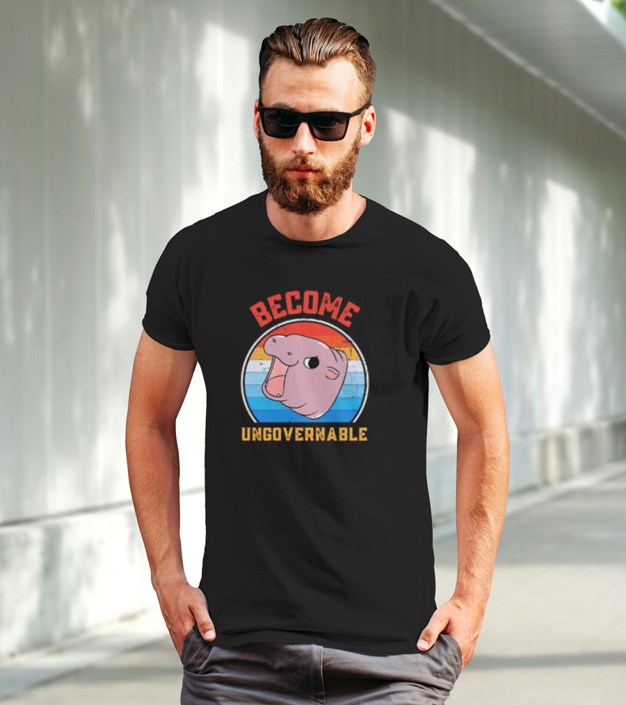Become Ungovernable Moo Deng Vintage Hippo Retro Stripes T-Shirt