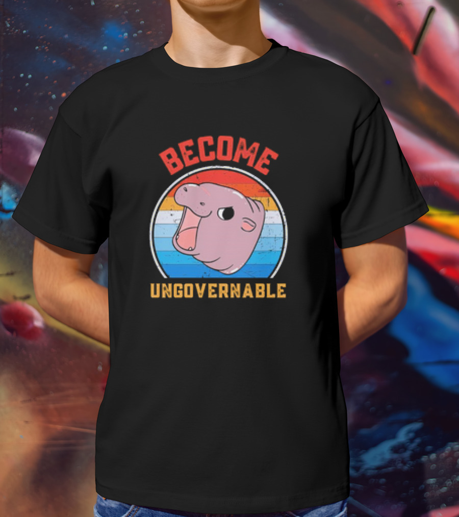 Become Ungovernable Moo Deng Vintage Hippo Retro Stripes T-Shirt