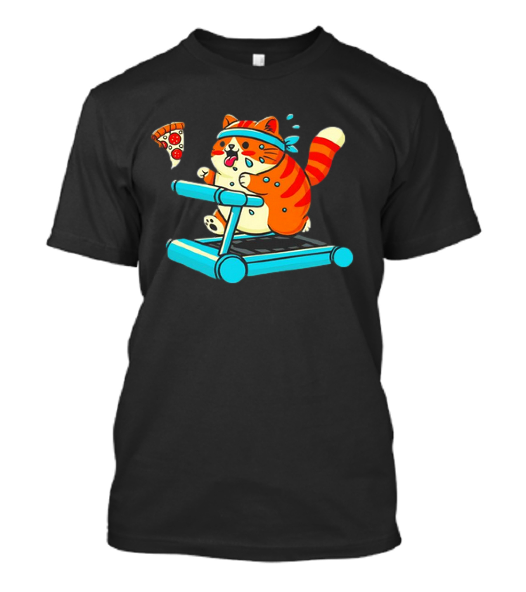 Chasing Dreams And Pizza Slices Chonky Cat Running On Treadmill T-Shirt