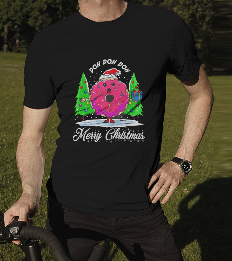 Doh Doh Doh Donut Santa Merry Christmas Snow Scene T-Shirt