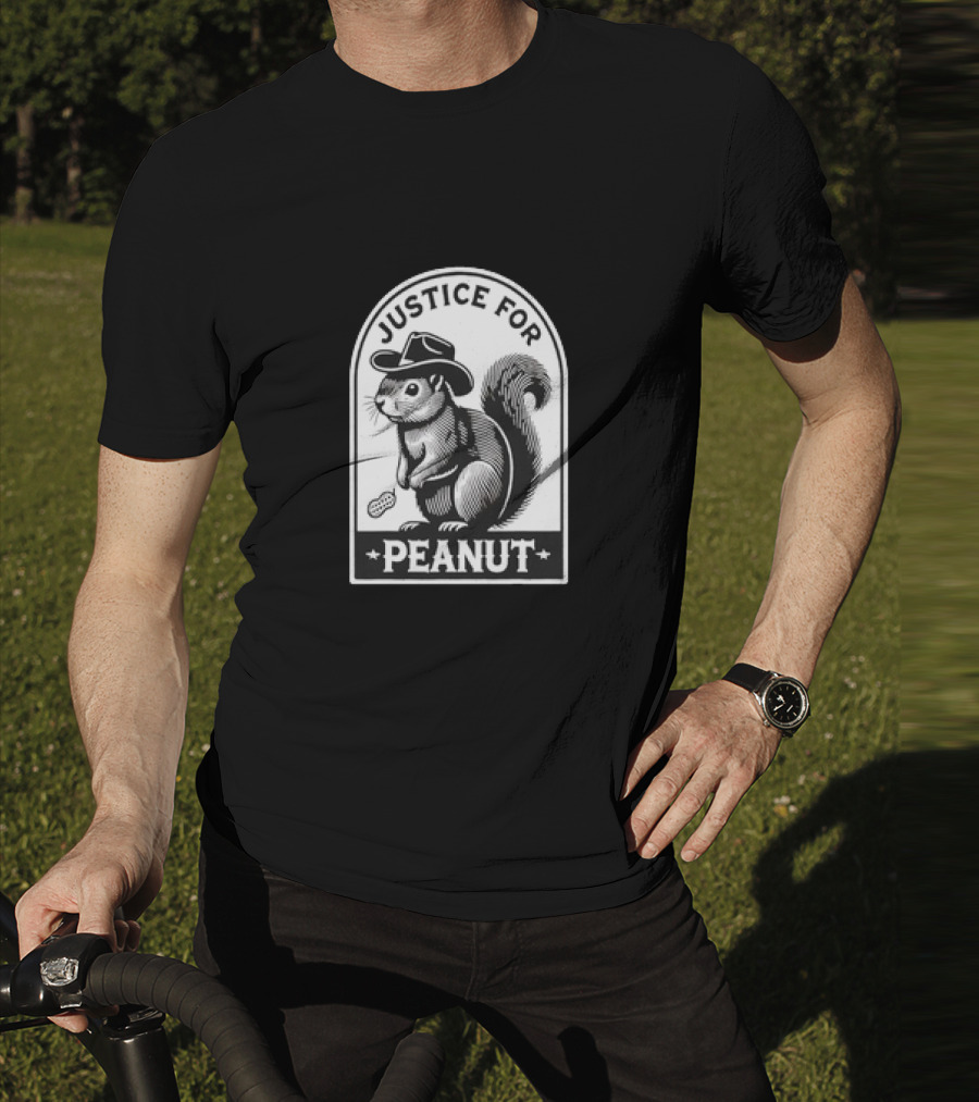 Justice For Peanut The Squirrel Funny Wanted Peanut Squirrel Retro Cowboy Hat T-Shirt