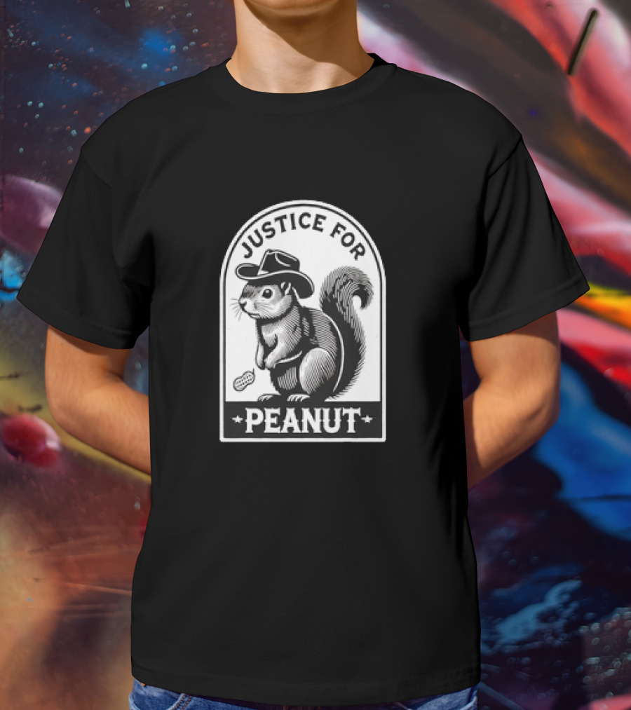Justice For Peanut The Squirrel Funny Wanted Peanut Squirrel Retro Cowboy Hat T-Shirt