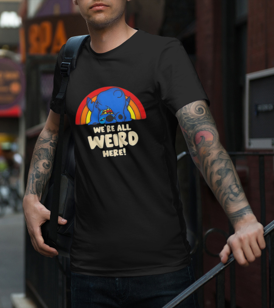 Stitch We're All Weird Here Rainbow T-Shirt