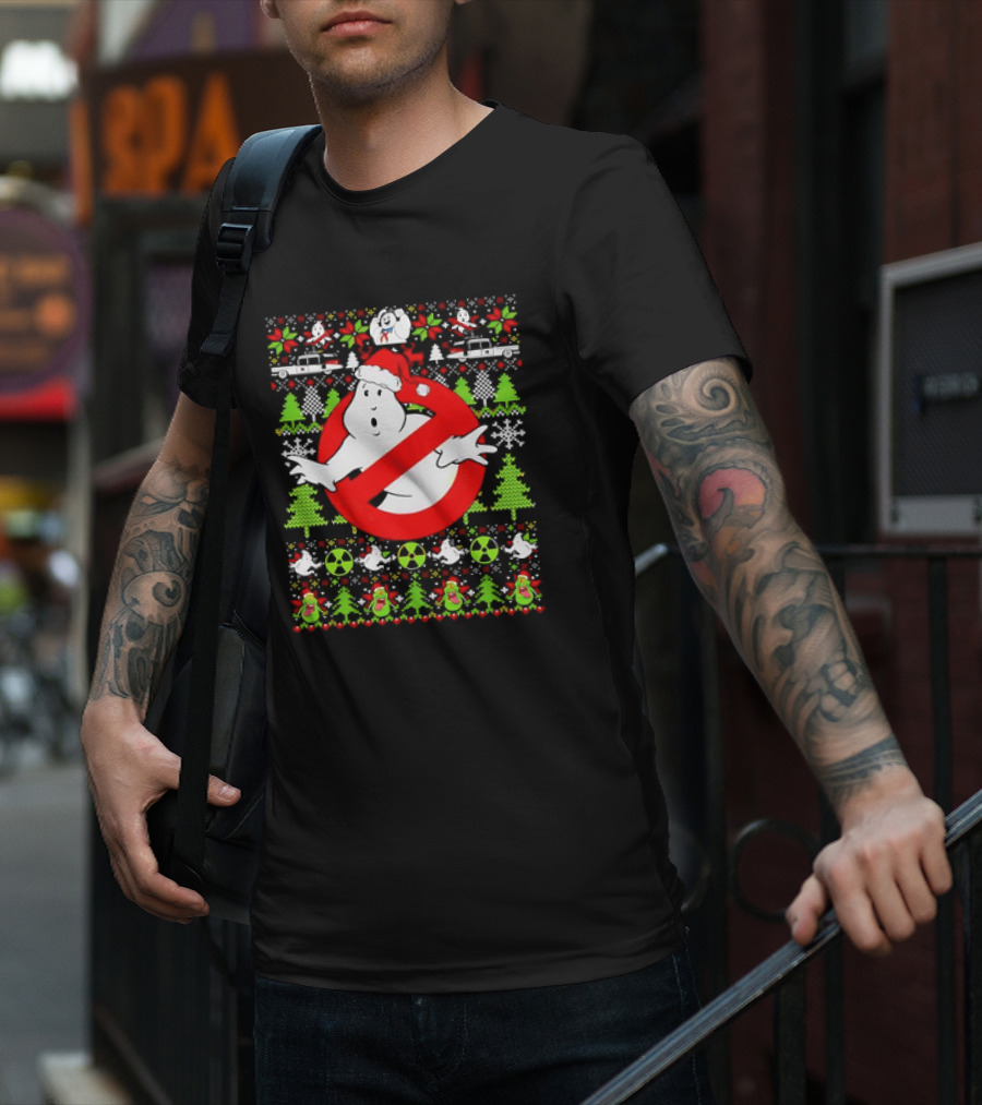 Ghostbusters No Ghost Symbol Christmas Sweater With Santa Hat And Ugly Sweater Icons T-Shirt