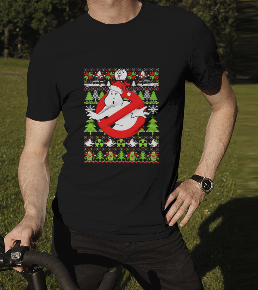 Ghostbusters No Ghost Symbol Christmas Sweater With Santa Hat And Ugly Sweater Icons T-Shirt
