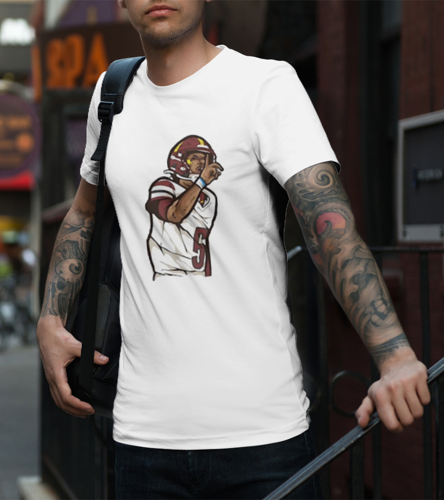 Jayden Daniels Shhh Gesture Cartoon Football Player Number 5 T-Shirt