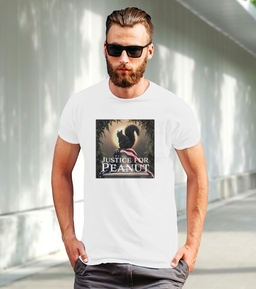 Justice For Peanut The Squirrel With American Flag Iconography T-Shirt