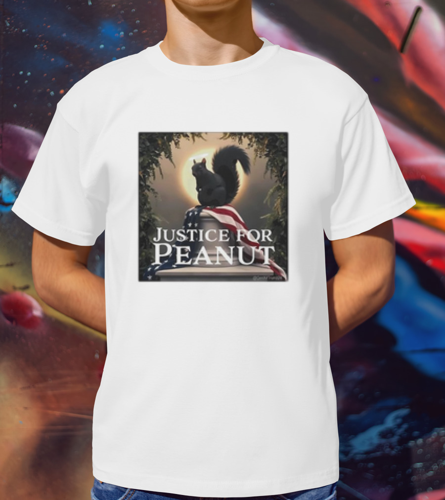 Justice For Peanut The Squirrel With American Flag Iconography T-Shirt