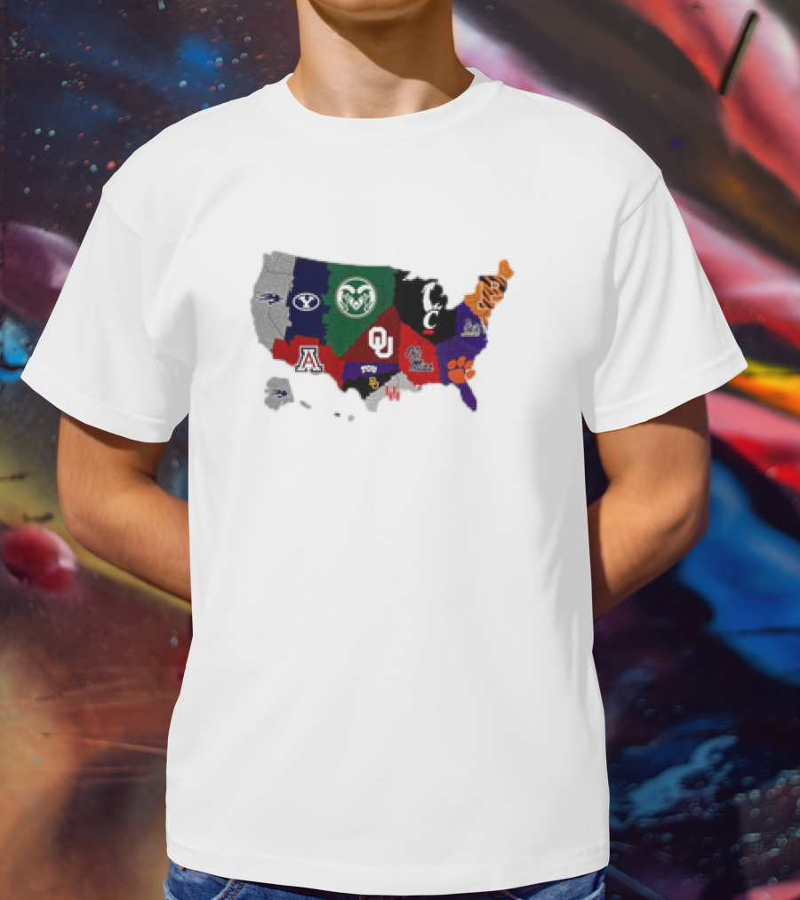 Map Of College Football Teams Featuring Big 12 Undefeated 13 T-Shirt